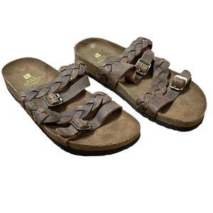 White Mountain Logan Sandal Braided Leather Strappy Cork Footbed Size 11…